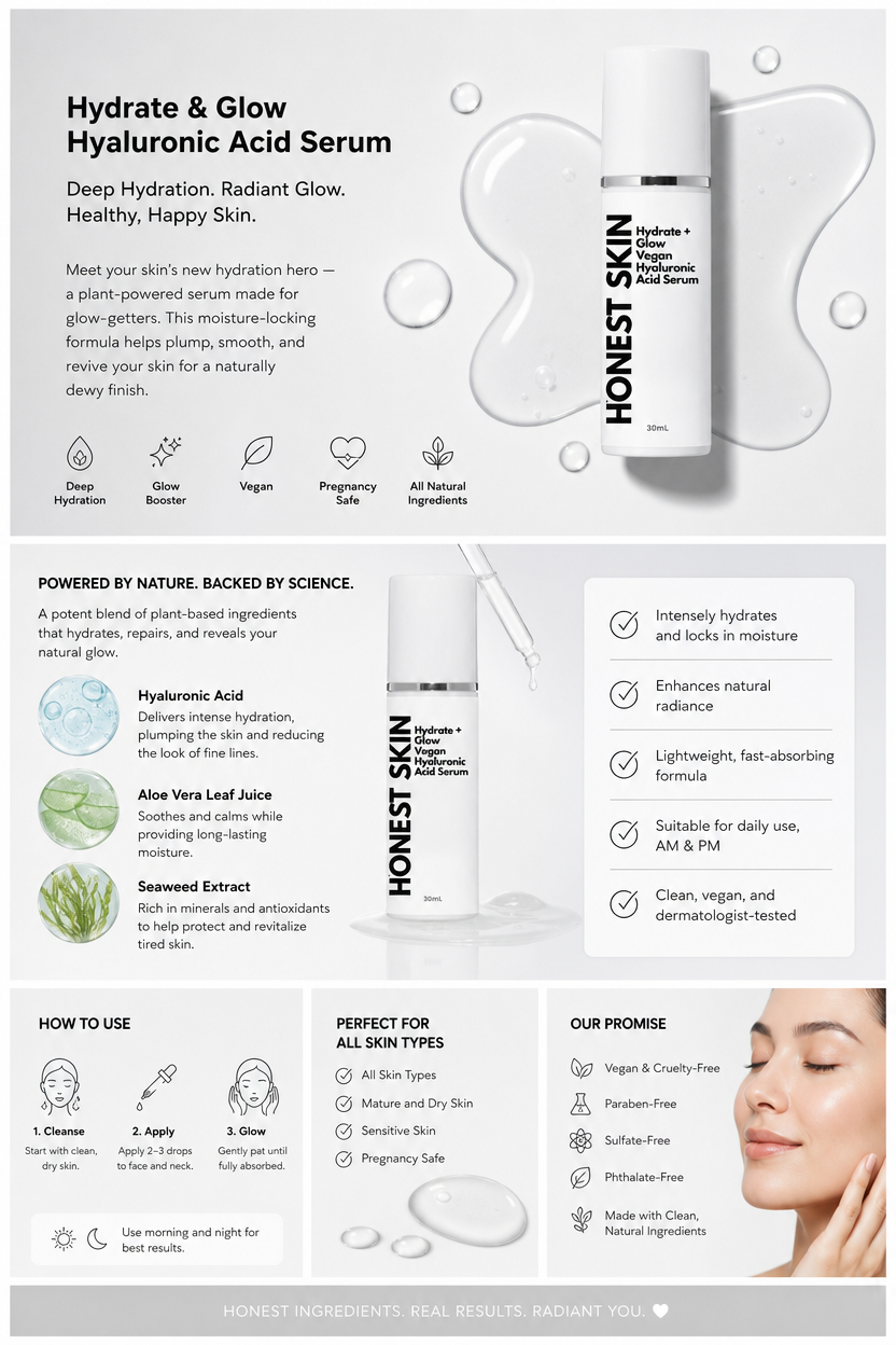 Hydrate + Glow – Vegan Hyaluronic Acid Serum